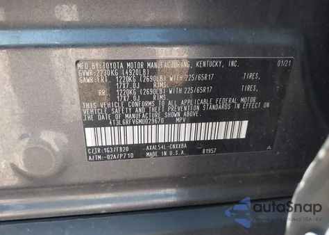 2021 Toyota Rav4 Hybrid Le из США, поврежденный, VIN 4T3L6RFV6MU029670